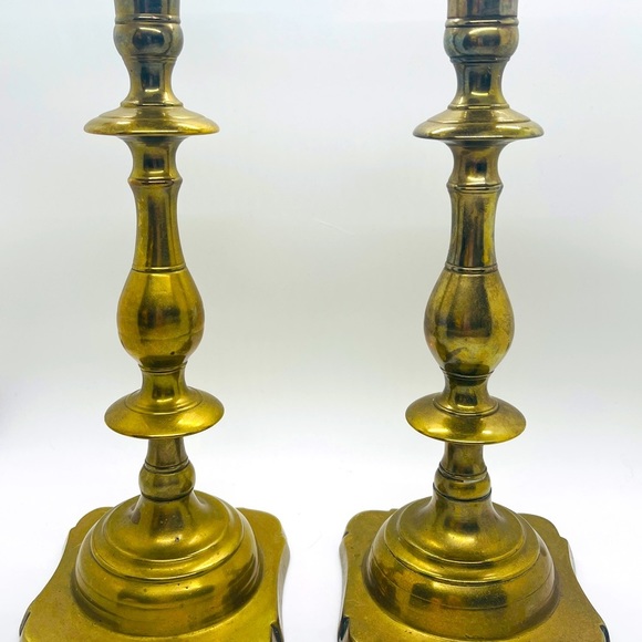 Vintage Large Brass Candlestick Pair, 12 in tall​ - Picture 2 of 3